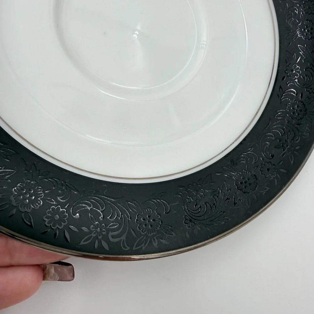 Noritake Mirano 6878 Saucer Set Black Floral Japan Vintage 6